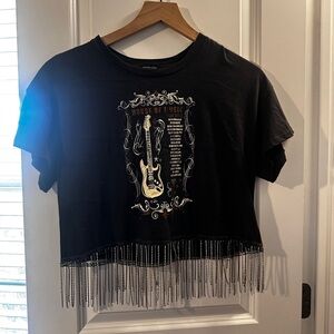 ✨ Rock Music Fringe Rhinestone Crop Top Black XL – Worn Once